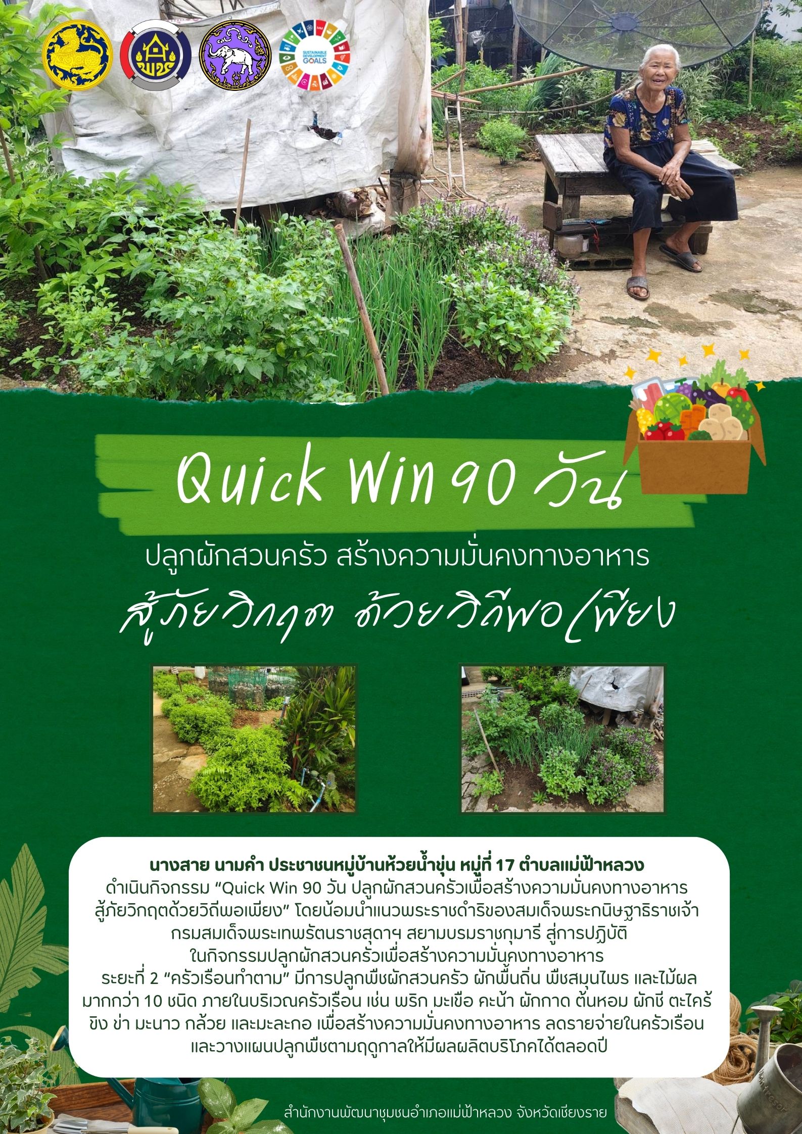 พช.แม่ฟ้าหลวง เดินหน้า “Quick Win 90 วัน” ปลูกผักสวนครัว สร้างความมั่นคงทางอาหาร สู้ภัยวิกฤตด้วยวิถีพอเพียง