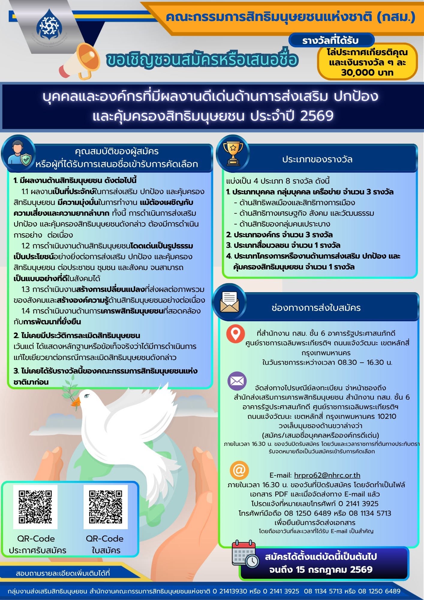 พช.แม่ฟ้าหลวง ขอประชาสัมพันธ์เชิญชวนสมัครหรือเสนอชื่อ "บุคคลและองค์กรดีเด่นด้านสิทธิมนุษยชน ประจำปี 2569
