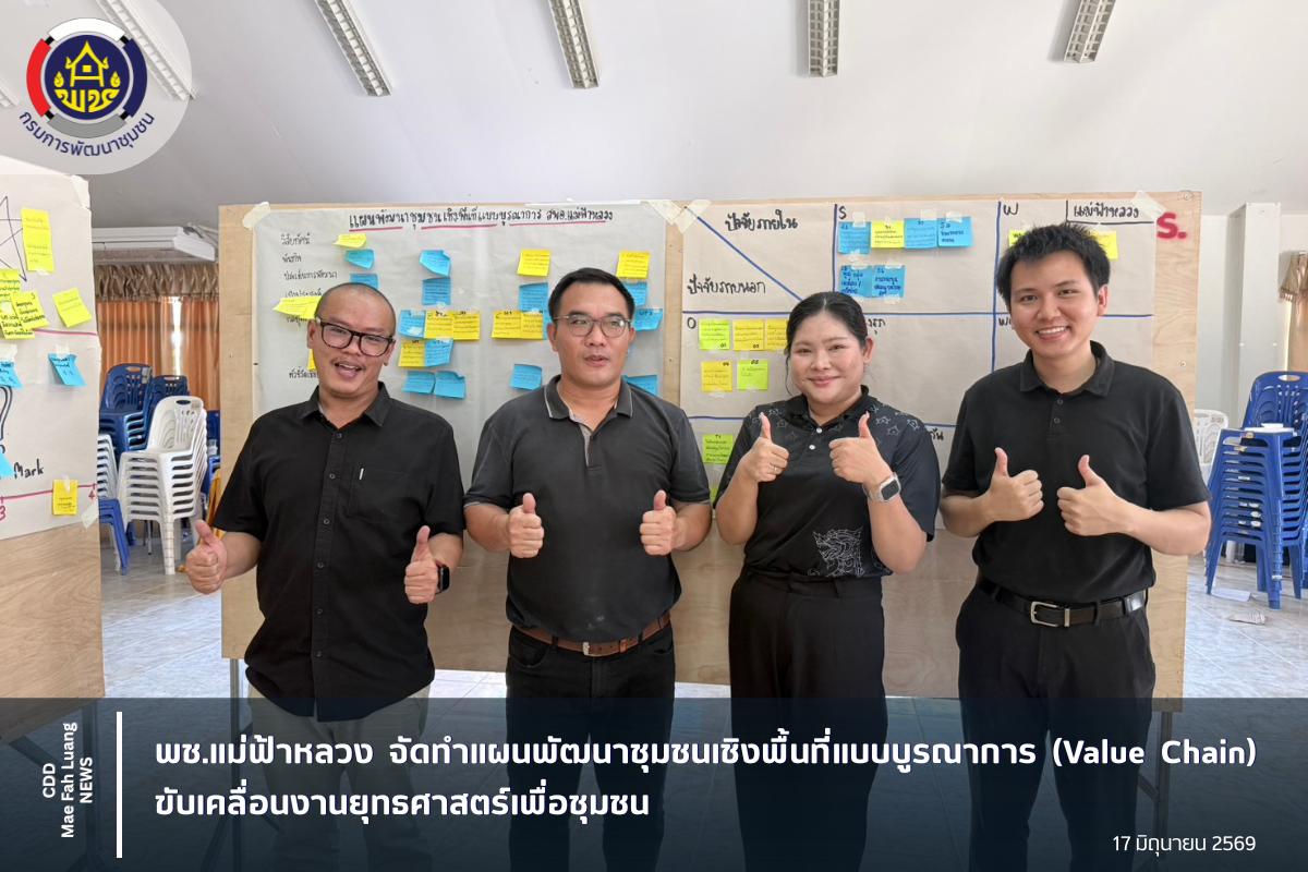 พช.แม่ฟ้าหลวง จัดทำแผนพัฒนาชุมชนเชิงพื้นที่แบบบูรณาการ (Value Chain) ขับเคลื่อนงานยุทธศาสตร์เพื่อชุมชน